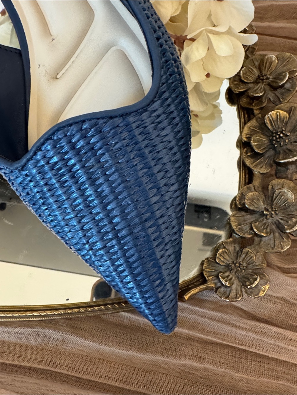 Franco Sarto Navy Woven Pointed Slingback Flats - Picture 3 of 6